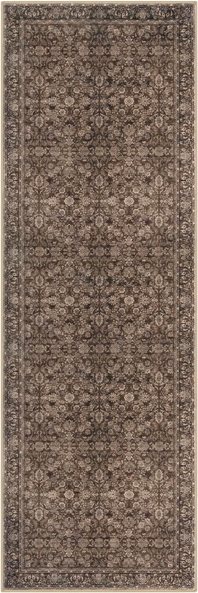 2x6 Washable Runner Rug for Hallways, Rust Reddish Brown Soft Neutral Vintage Kitchen Rugs with Non-Slip, Non-Shedding Distressed Floral Rug for Bedroom Kitchen Porch Laundry Entryway