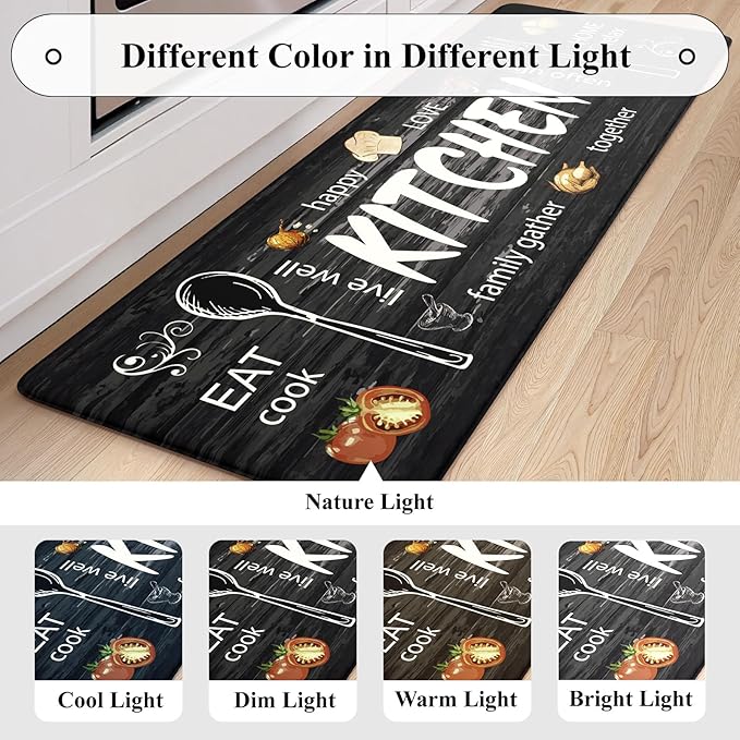 KIMODE Anti Fatigue Kitchen Mat 2PCS,Non Slip Waterproof Kitchen Rugs,Farmhouse Grey Kitchen Mat for Floor,Cushioned Comfort Foam Standing Mat for Home,Laundry,Sink,Desk