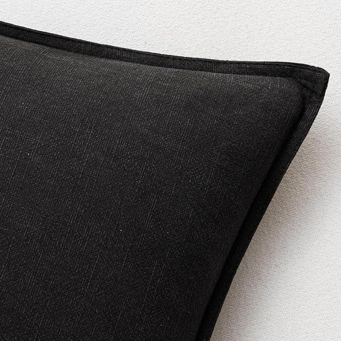 EMEMA Decorative Linen Throw Pillow Covers 22x22 Inch Black Boho Farmhouse Neutral Couch Throw Pillows for Bed Pack of 2 Accent Pillowcase Modern Sofa Cushion Livingroom Home