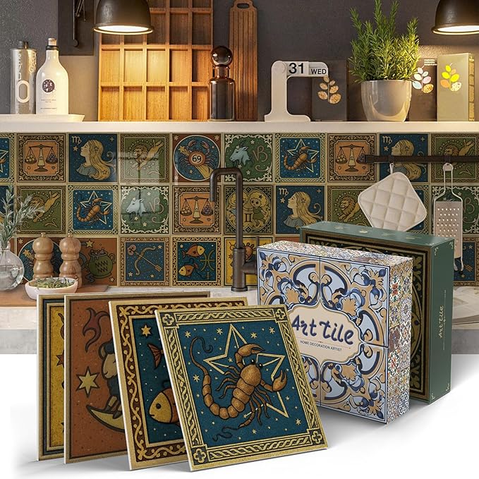 Peel and Stick Tile, 12-Count 5.9x5.9 Inch Waterproof Backsplash, Removable Sticker for Kitchen and Bathroom Wall