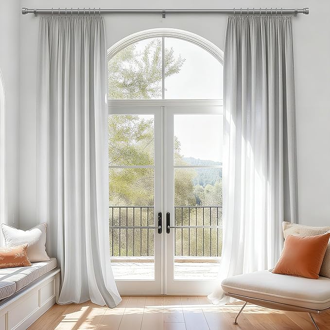 Oneach Silver Curtain Rods for Windows 72 to 144 Inch, 1 Inch Pole Adjustable Length Heavy Duty Metal Curtain Rod Set, for Outdoor Bedroom Kitchen Living Room (16 to 150 Inch)