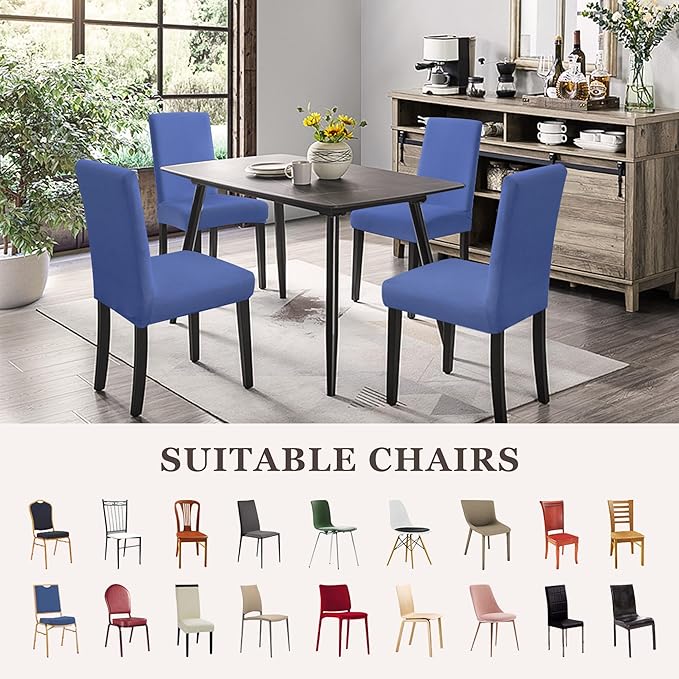 Sufdari Dining Chair Covers,Kitchen Chair Cover,Parsons Chair Slipcover,Spandex Chair Protectors for Dining Room Stretch Chairs Cover Set of 8 -Fog Blue