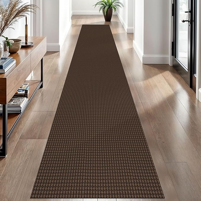 EARTHALL Woven Runner Rug 2x12 Ft Washable Runners for Hallways Extra Long Cotton Non Slip Rubber Backed Kitchen Runner Braided Indoor Floor Carpet for Entryway, Hall, Kitchen, Brown