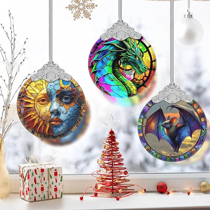 Dragon Ornament, Christmas Ornaments, Christmas Decorations for Tree, Stained Glass Ornament, Heirloom Keepsake, Gift Exchange, Gift Ideas, Bauble Present - Giant Dragon