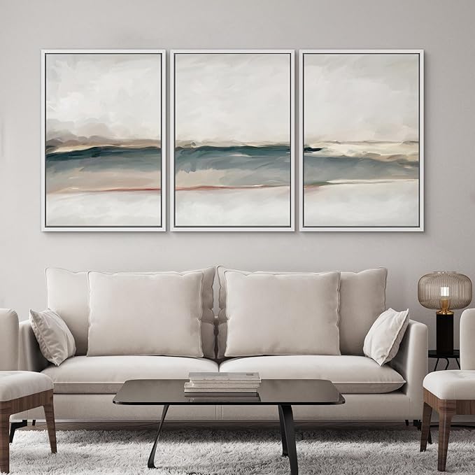 SIGNWIN Framed Canvas Print Wall Art Set Grunge Gold Pastel Landscape Shapes Abstract Illustrations Modern Art Decorative Nordic Chic Calm/Zen for Living Room, Bedroom, Office - 16"x24"x3 White
