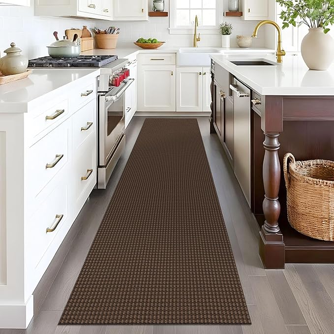EARTHALL Woven Runner Rug 2x8 Ft Washable Runners for Hallways Cotton Non Slip Rubber Backed Kitchen Runner Braided Indoor Floor Carpet for Entryway, Hallway, Kitchen, Bedroom, Brown