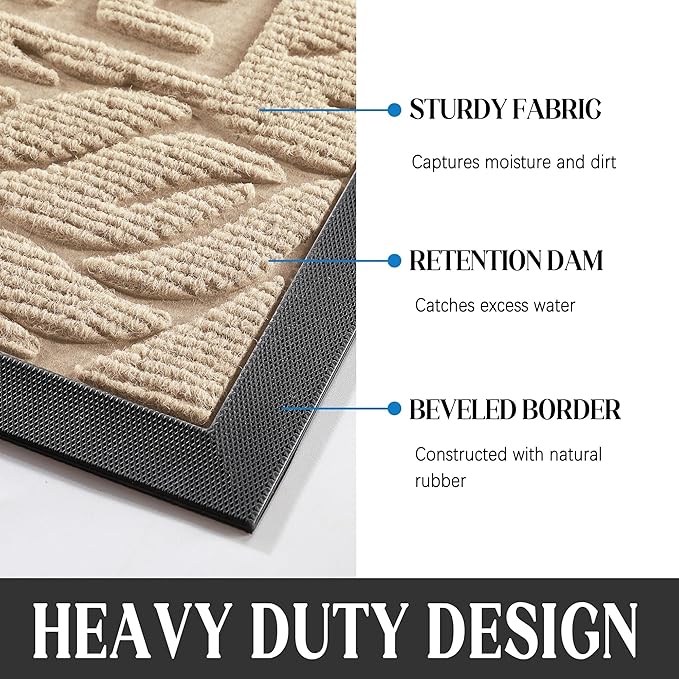 Yimobra Large Welcome Mat 47x32, Waterproof Non-Slip Outdoor Mats for Front Door Outside Entrance, Low-Profile Entryway Mat Indoor for Garage Patio, Beige