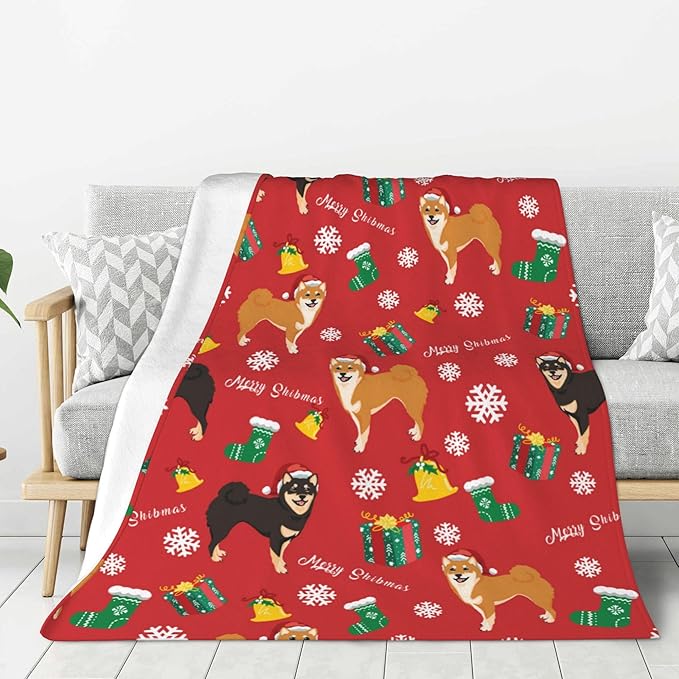 Christmas Dog Throw Blanket Soft Plush Fleece Blankets Warm Cozy Lightweight Fuzzy Blanket for Bed Sofa Couch Home Decor 80"X60"