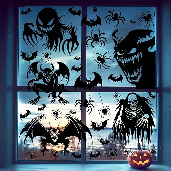 5 Sheets 37 Pcs Giant Spooky Halloween Window Clings Scary Monster Window Decal Stickers for Halloween Decoration Supply