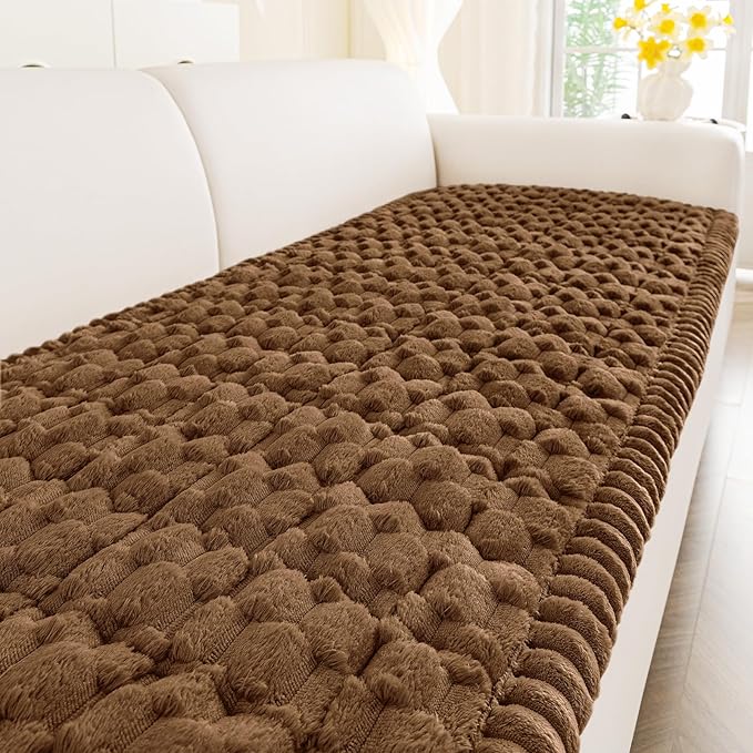 Smiry Pet Couch Cover for 3 Cushion Sofa, Non-Slip Fuzzy Couch Cover for Dogs Washable, Thick Soft Sofa Slipcovers Cushion Protector Pet Friendly (Chocolate, 27.6" x 59")