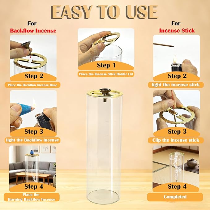 1 Pack HZCPENG Incense Holder, 2 in 1 Incense Burner for Sticks or Backflow Incense, Anti-ash Round Incence-Stick Holder for Meditation, Yoga, Relaxation, and Home Décor
