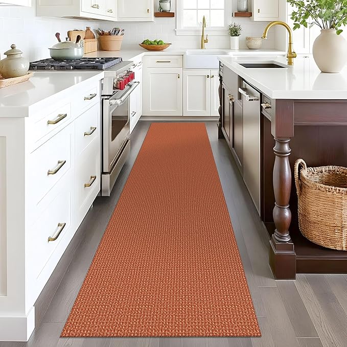 EARTHALL Woven Runner Rug 2x8 Ft Washable Runners for Hallways Cotton Non Slip Rubber Backed Kitchen Runner Braided Indoor Floor Carpet for Entryway, Hallway, Kitchen, Bedroom, Rustic Orange/Tan