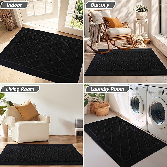 BEQHAUSE Dirt Trapper Door Mat 36" x 60", Doormat Non-Slip Entryway Rugs Washable, Dog Door Mat Stain Resistant and Absorbent Welcome Floor Mat for Front Back Door, Muddy Wet Shoes & Paws, Black