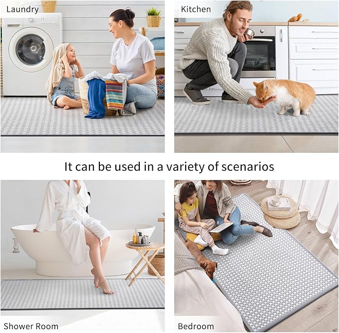 Kitchen Runner Rugs Non Slip Washable, Super Absorbent Soft Chenille Braided Kitchen Mats for Floor Rubber Backing Sink Mat Standing Floor Mat, Machine Washable Easy Clean, Gray 17"x59"