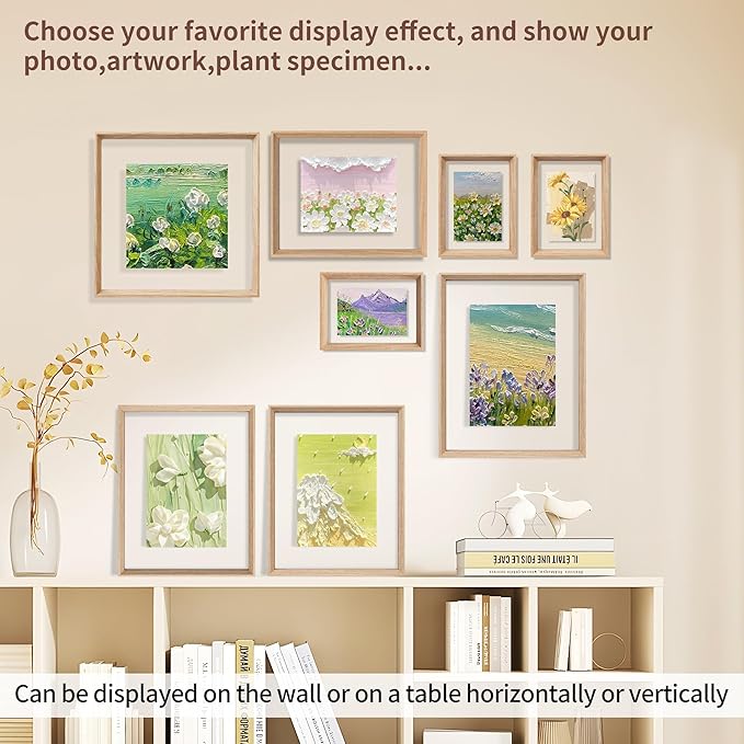8x10 Floating Frames 2 Pack Wooden Photo Frame Double Sided Glass Picture Frame for Any Size Picture up to 8x10, Wall Mount or Tabletop Displays, Double-edged Frames, Natural