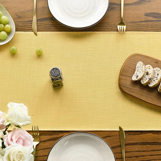 Artoid Mode Yellow Tassel Table Runner, Summer Linen Blend Rustic Farmhouse Style Kitchen Table Decoration Holiday Wedding Party Dinning Decor 13x36 Inch