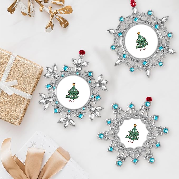 GUOER Christmas Tree Snowflake Picture Frame Ornaments Holiday Keepsake Gift Home Decor Christmas Decorations Xmas Gifts Pendant with 2" Photo Frame (Blue, 3 Pieces Set)