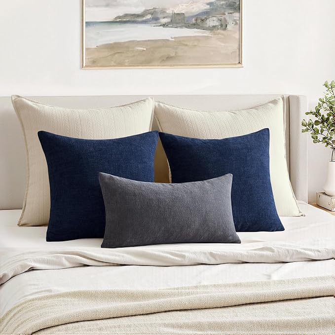 MIULEE Grey Couch Pillow Covers 12x20 Inch, Set of 2 Soft Chenille Decorative Lumbar Throw Pillow Covers Farmhouse for Sofa Living Room Bed