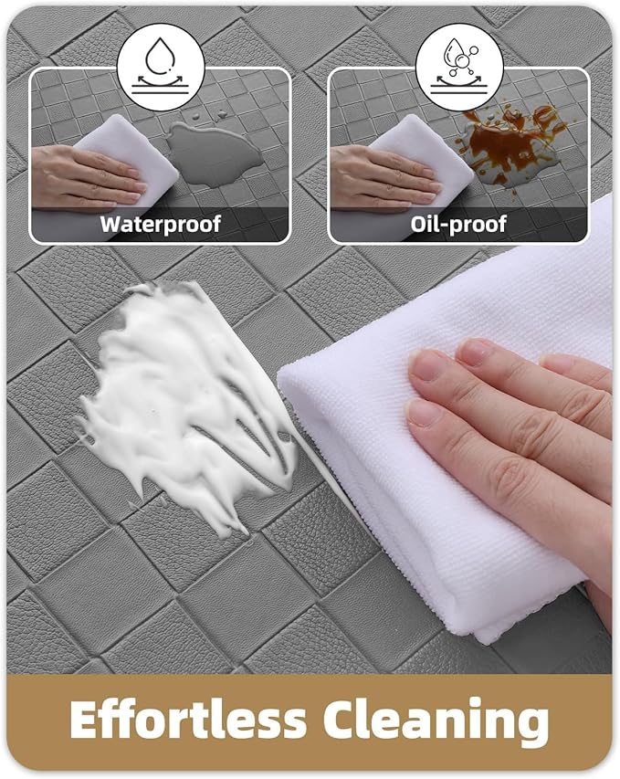 Color&Geometry Anti Fatigue Cushioned Kitchen Floor Mats,24"X59",Long Runner Rug Non Slip Waterproof,Memory Foam Padded Standing Mat for Front Sink,Grey