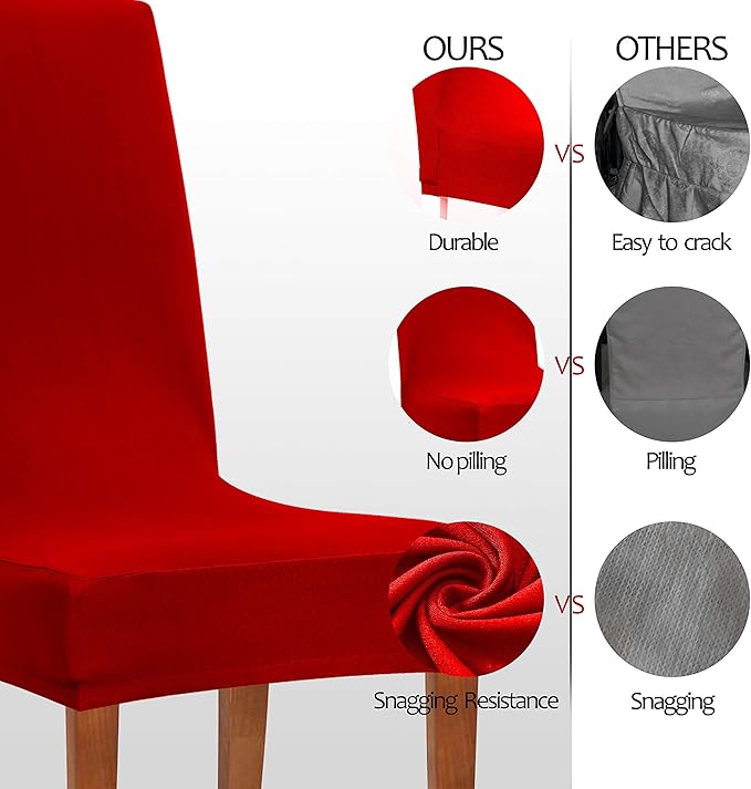 Obstal Dark Red Stretch Spandex Dining Room Chair Covers Set of 4 Universal Removable Washable Chair Seat Slipcovers Protector for Kitchen, Ceremony, Wedding, Banquet, Hotel and Party