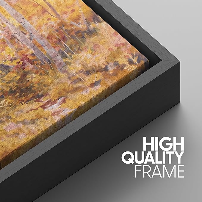 SIGNWIN Framed Canvas Print Wall Art Set Golden Autumn Forest Path Impressionist Landscape Illustrations Modern Art Decorative Chic Calm for Living Room, Bedroom, Office - 16"x24"x3 Black