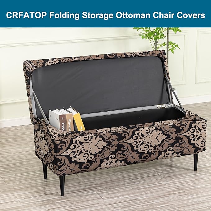 CRFATOP Printed Rectangle Ottoman Stool Cover Stretch Folding Storage Footstool Bench Slipcovers Upholstered Foot Chest Chair Covers Washable Entryway Furniture Protector with Elastic Bands,L,01