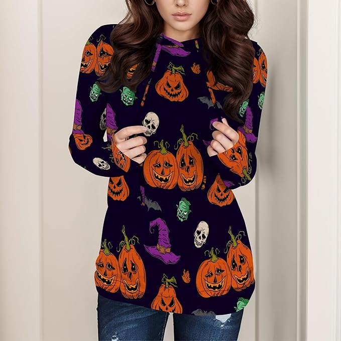 Halloween Womens Pullover Sweatshirts Trendy Drawstring Fall Sweatshirt Halloween Best Gift For Wife And Daughter