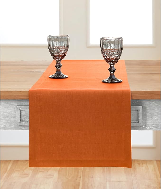Solino Home Linen Pumpkin Table Runner 120 Inches Long - 100% Pure Linen 14 x 120 Inch Table Runner for Dining - Fete