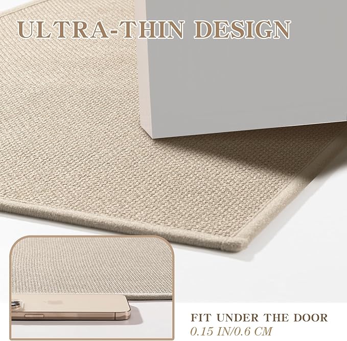 chakme Bathroom Rugs Mat 24x17, Ultra Thin Non Slip Bath Mat Small Quick Dry Absorbent Bath Mat for Bathroom Floor, (Light Beige, 24"x17")