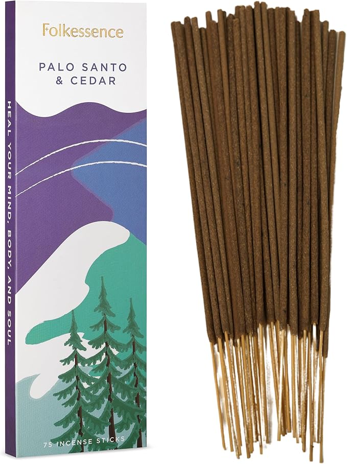 Folkulture Incense Sticks (75 Sticks) |8" Premium Palo Santo & Cedar Incense Sticks for Deep Sleep, Aromatherapy, Relaxation Gifts|No Charcoal,Organic,Non Toxic, 45 Mins, Long Burning Insence-Sticks