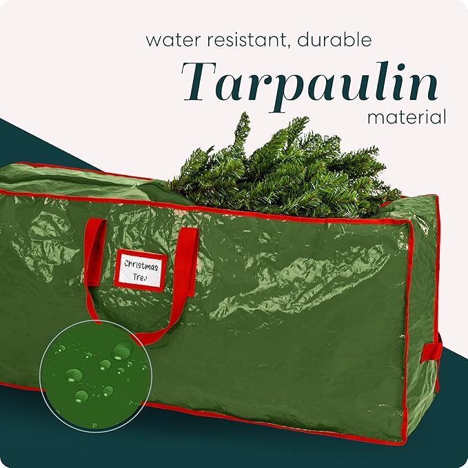 Christmas Tree Storage Bag - Stores 9 Foot Artificial Xmas Holiday Tree, Durable Waterproof Material, Zippered Bag, Carry Handles - Protects Against Dust, Insects and Moisture (Green)