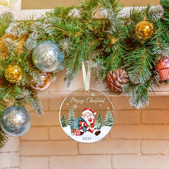 2025 Christmas Ornament - Santa Christmas Ornaments, Santa Ornaments for Tree - Funny for Family, Friends, Mom, Dad, Kids - Cute Acrylic Christmas Ornament 2025