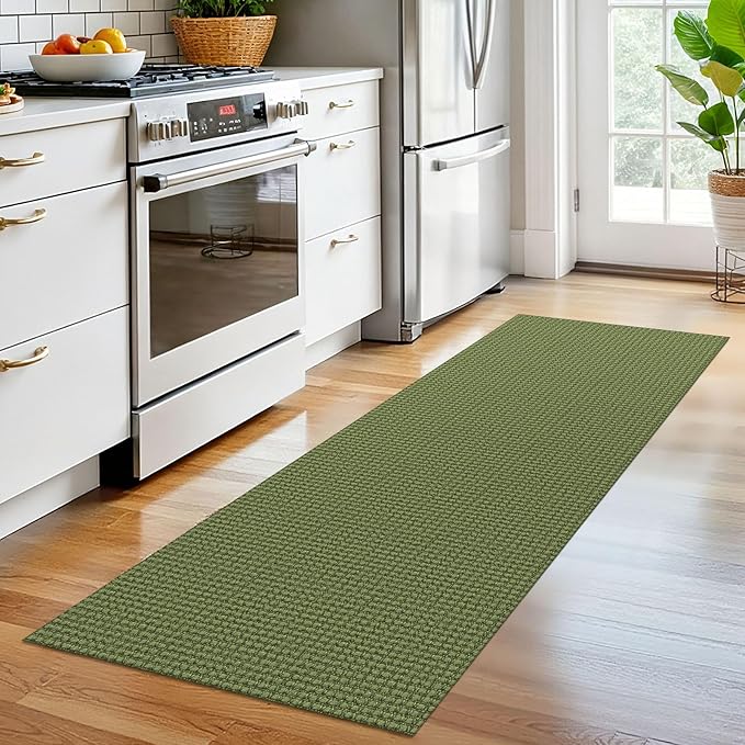 EARTHALL Woven Runner Rug 2x6 Ft Washable Runners for Hallways Cotton Non Slip Rubber Backed Kitchen Runner Braided Indoor Floor Carpet for Entryway, Hallway, Kitchen, Bedroom, Green