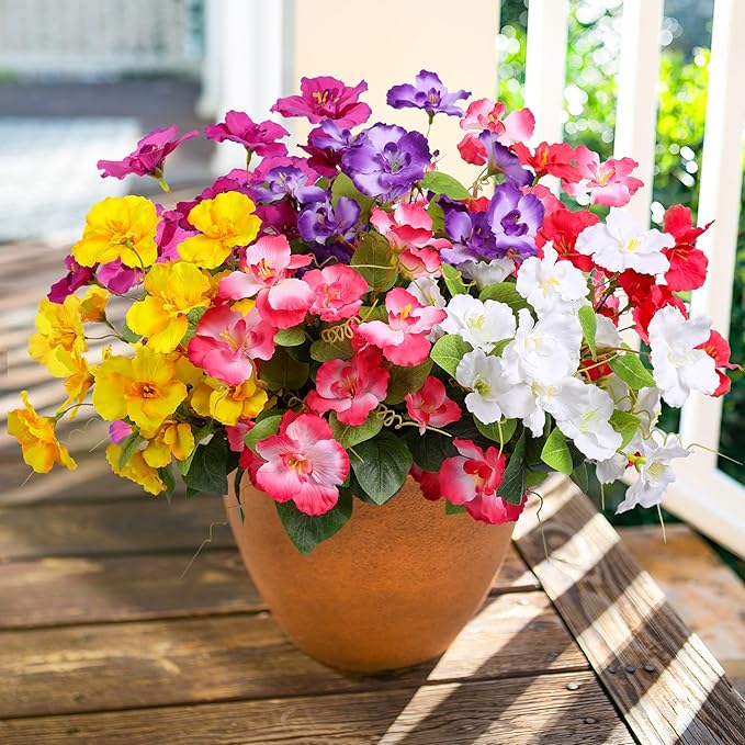 Hibiscus Artificial Flowers Plants for Outdoors Decoration, 6 Bundles Silk Hibiscus Bouquet Tropical Flowers Artificial Realistic UV Resistant Fake Flowers for Outside Planter Porch Patio Balcony, Mix