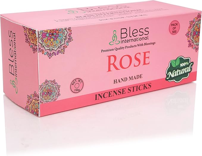 Bless-Rose 100%-Natural-Handmade-Hand-Dipped Organic-Chemicals-Charcoal-Free Purification-Relaxation-Positivity-Yoga-Meditation Best-Woods-Scent (500 Sticks (26 OZ))