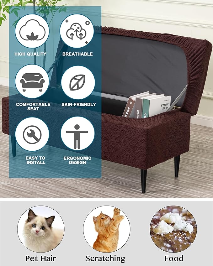 CRFATOP Jacquard Rectangle Ottoman Stool Cover Stretch Folding Storage Footstool Bench Slipcovers Upholstered Foot Chest Chair Covers Washable Entryway Furniture Protector with Elastic Bands,S,Coffee