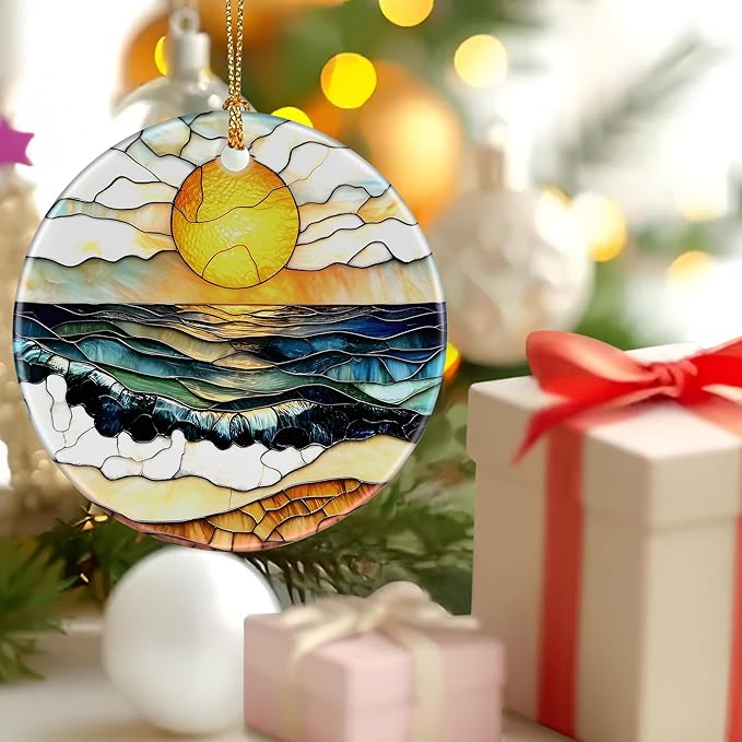 Beach Sunset Ornament, Christmas Ornament – Christmas Tree Decor, Holiday Decoration, Stocking Stuffer, Festive Gift Idea, Gifts for Ocean Lover, Nature Lover, Friends, and Family