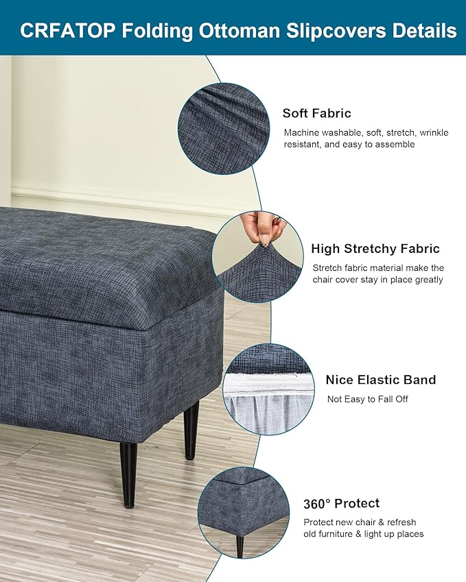 CRFATOP Printed Rectangle Ottoman Stool Cover Stretch Folding Storage Footstool Bench Slipcovers Upholstered Foot Chest Chair Covers Washable Entryway Furniture Protector with Elastic Bands,M,08