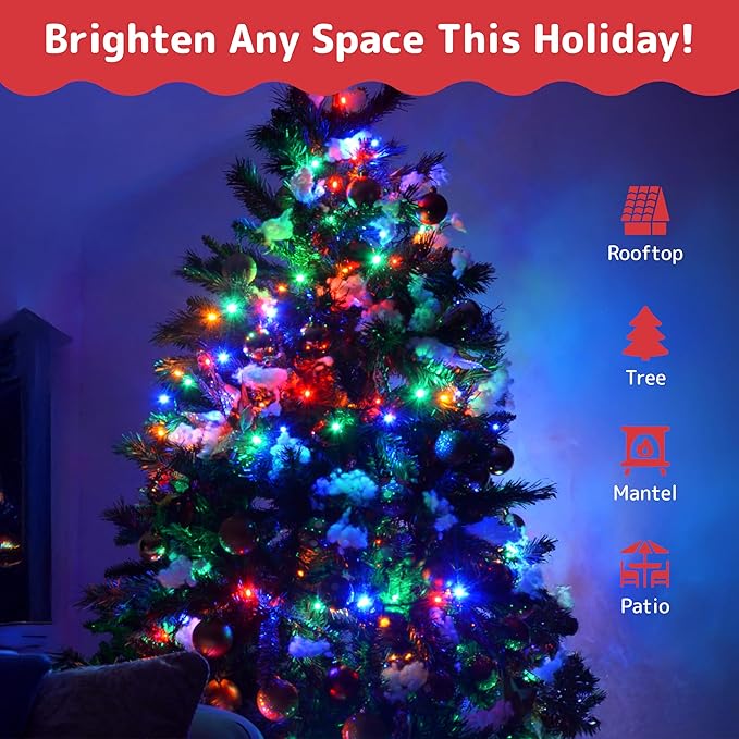 PREXTEX Multicolored Christmas Lights with Green Wire, 60 Feet, 300 Lights, Colorful String Lights Indoor or Outdoor - Incandescent String Lighting for Christmas Tree Decorations for Fences and Patios