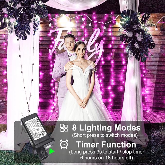 Pink Christmas Lights Outdoor, 100FT 300 LED Christmas Tree Lights with 8 Modes Waterproof, Plug in Connectable Christmas String Lights Green Wire for Indoor Patio Garden Xmas Love Party Decorations