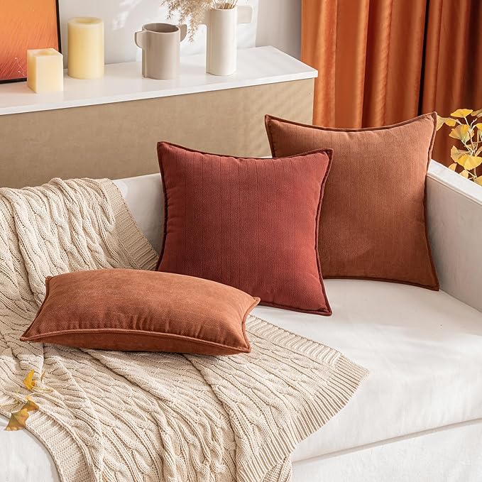 MIULEE Pack of 2 Burnt Orange Decorative Lumbar Pillow Covers 12x20 Inch Chenille Luxurious Couch Throw Pillows Farmhouse Cushion Covers with Elegant Design for Sofa Bed Living Room Home Decor