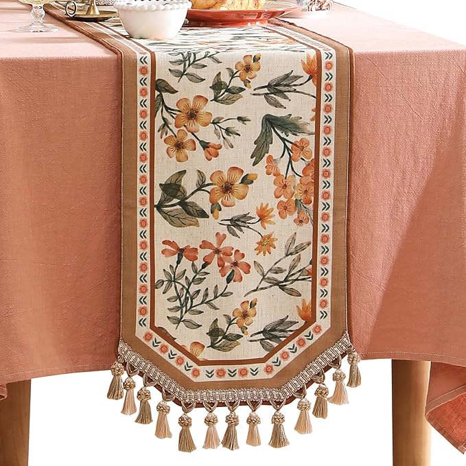 Vintage Small Linen Table Runner,Floral Table Runners 63 Inches Long,Soft and Luxury Tablerunner.Decoration Tabletop for Kitchen,Dining,Party,Home,Christmas,12"*63"