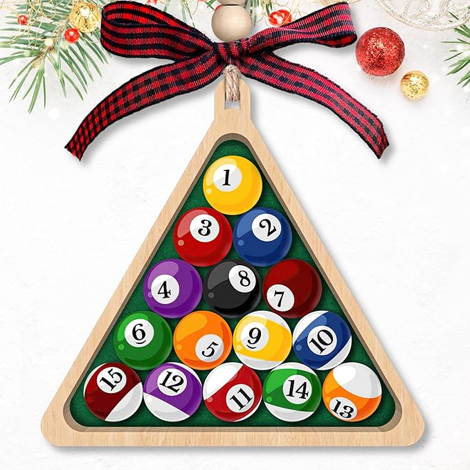 Billiards Christmas Ornaments, Pool Ball Christmas Ornaments - 8 Ball Pool Table Ornament - Billiards Gifts for Men, Players, Lovers - 2 Layered Wood Ornament 2025