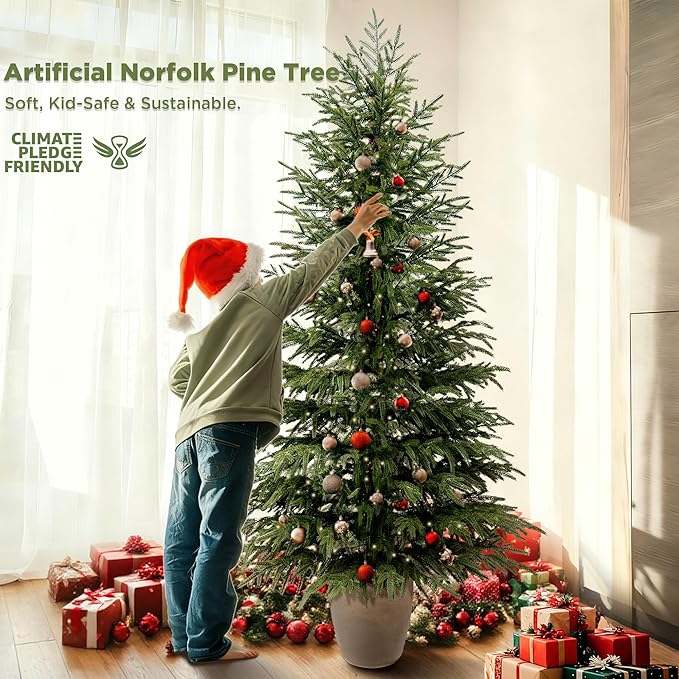 6FT Artificial Norfolk Pine Trees 2-Pack, Real Touch Faux Cedar Topiary Set in Black Pots, Tall Indoor Outdoor Fake Evergreen Plants for Living Room, Entryway, Office Decor