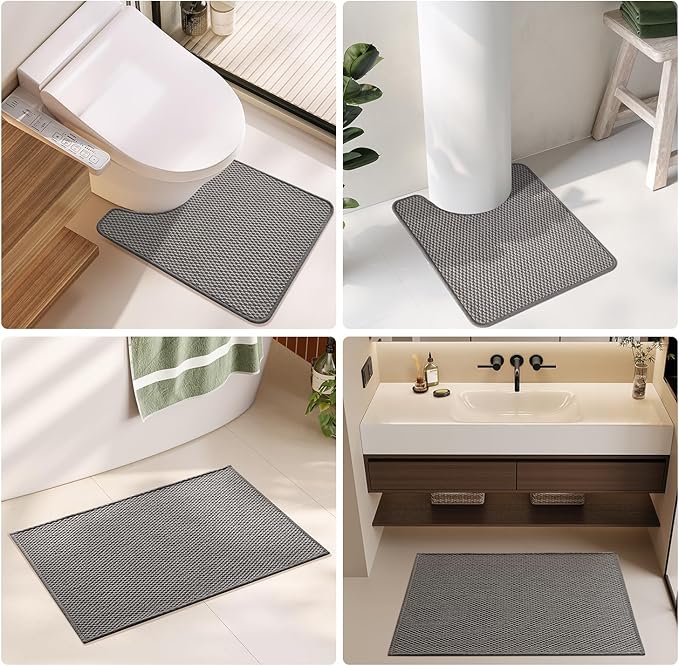 Bathroom Rugs Non Slip Washable, Super Absorbent Thin Bath Mat Small Quick Dry Low Pile Bathroom Rug, Dark Grey 20"x30"