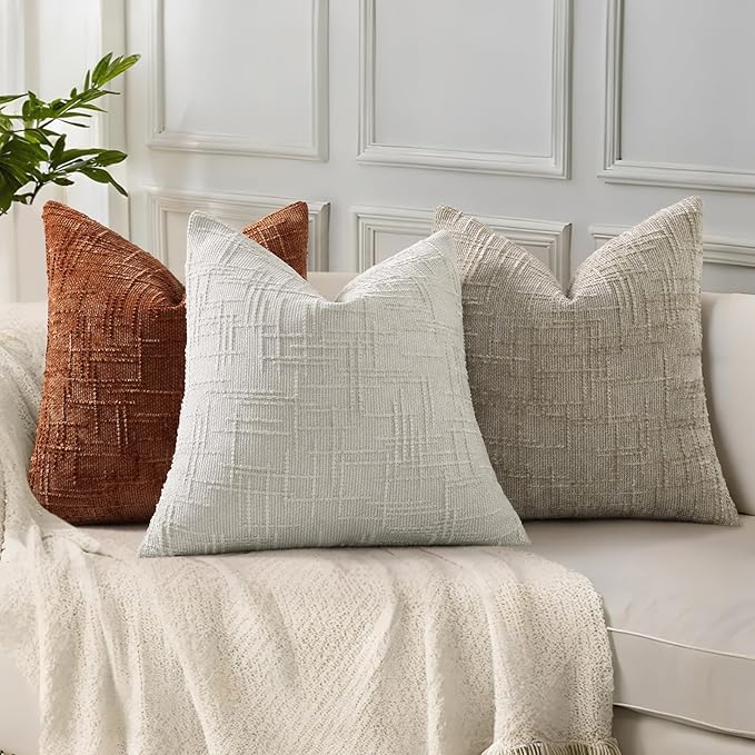 decorUhome Light Brown Chenille Throw Pillow Covers 24x24 Set of 2 Thick Textured Slubby Couch Pillow Covers Farmhouse Accent Modern Neutral Decorative Pillow Cases for Bed Sofa Living Room