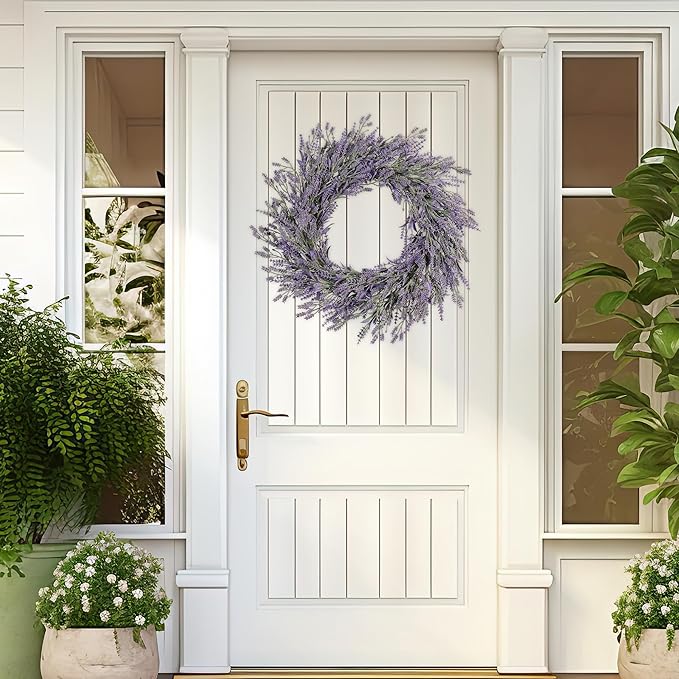 20" Summer Lavender Wreaths for Front Door Spring Wreath Door Wreaths for Spring Summer Purple Floral Wreath for Outside Wall Window Farmhouse Indoor Outdoor Party Holiday