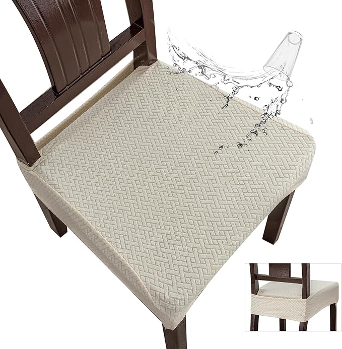 Genina Waterproof Seat Covers for Dining Room Chair Covers Waterproof Dining Chair Covers (2 PCS-Rear-gapped, Beige)