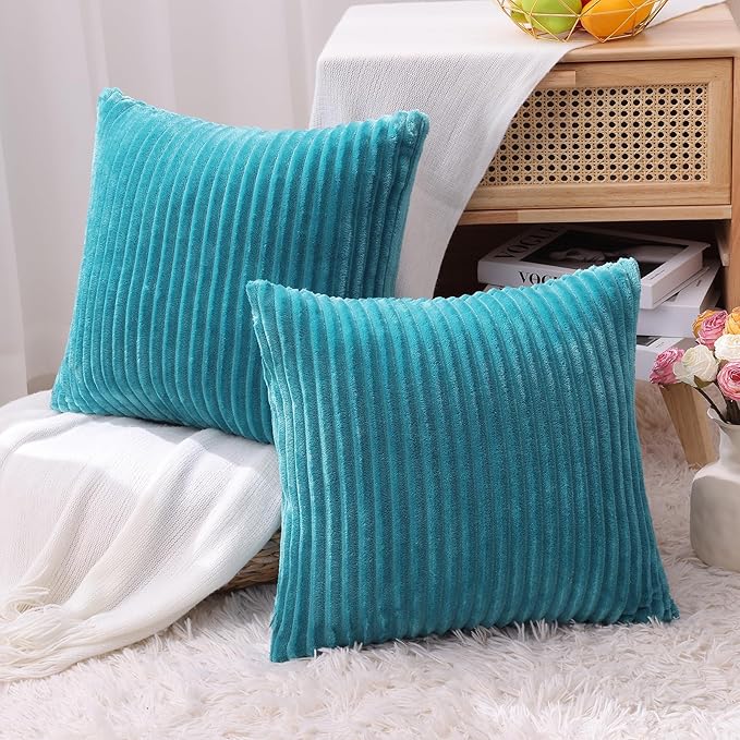 Simmore Decorative Christmas Throw Pillow Covers 12x20 Set of 2, Soft Natural Plush Flannel Double-Sided Fluffy Lumbar Pillow Covers for Couch Sofa Living Room, Teal