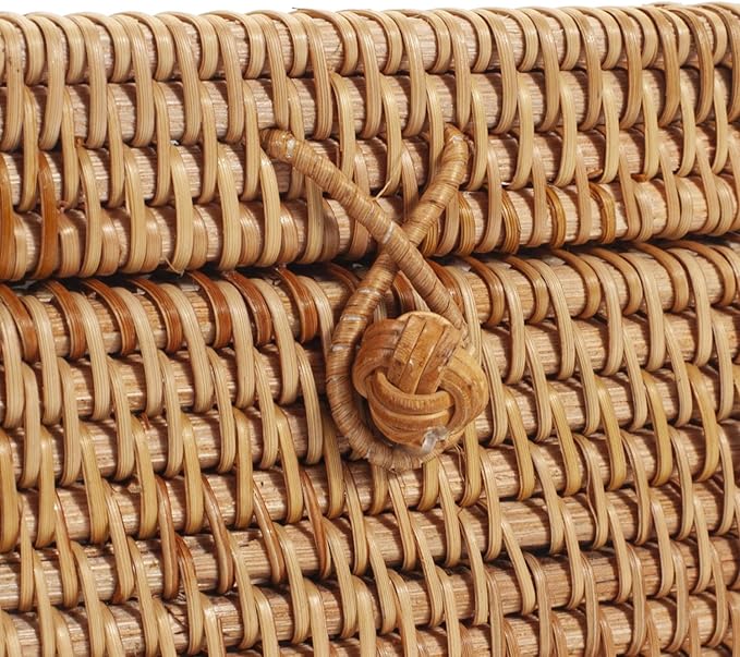 Rattan Square Tissue Box Cover, 5.7" x 5.7" x 5", Decorative Woven Facial Tissue Holder with Hinged Top Lid, Natural Color